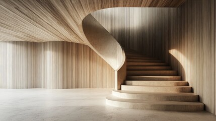 Aufkleber - 3d rendering of wooden stairs in a wooden interior showcasing architecture and design