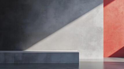 Poster - Gray empty studio with gradient 3D rendering background featuring an abstract horizontal template for design and display