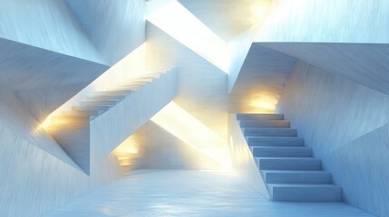Poster - 3D Rendering of Geometric Architectural Stairs