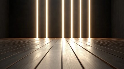 Poster - 3D rendering of a wooden floor and light background art concept for an exhibition opening or presentation ceremony