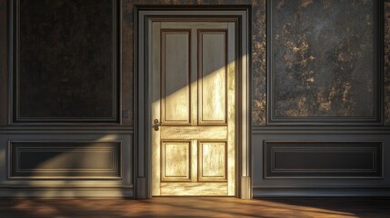 Aufkleber - 3d rendering of an antique interior door illuminated by dappled light