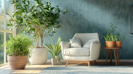 Poster - Bright modern interiors 3D rendering illustration