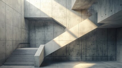 Poster - Abstract concrete interior with architectural elements featuring 3D rendering and illustration
