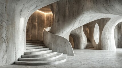 Poster - Abstract parametric interior featuring concrete and coquina 3D rendering and illustration