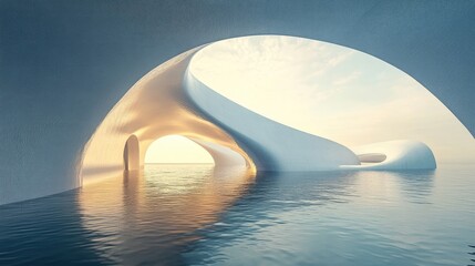 Poster - Abstract architectural background featuring white smooth lines and water enhanced by 3D rendering