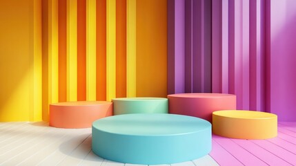 Poster - Colorful 3D rendering of a product stand mock up for presentation on a vibrant background
