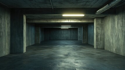 Poster - Empty interior of a dark basement with concrete walls 3D rendering of architectural background