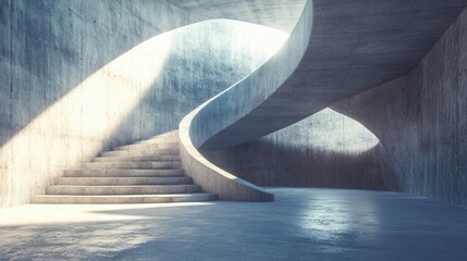 Poster - Abstract architectural background featuring an empty rough concrete interior 3D rendering
