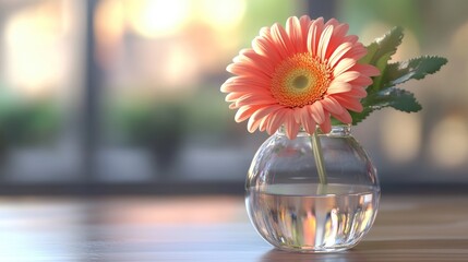 Poster - 3D rendering of a Gerbera flower in a glass vase
