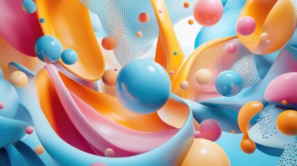 Fototapete - Beautiful abstract composition with vibrant colors and shapes in 3D rendering