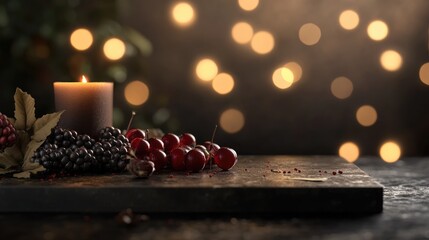 Poster - 3D rendering of a still life with selective focus featuring a dark background and bokeh effects