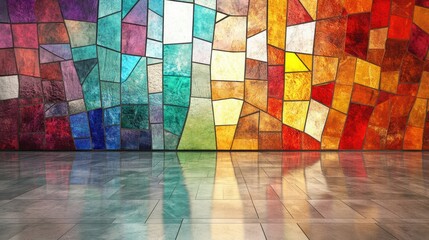 Poster - Colorful glass mosaic art and abstract wall background with 3D rendering