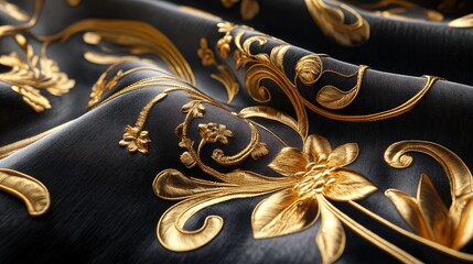 Poster - 3D rendering of an elegant computer embroidery design on velvet and cotton fabric