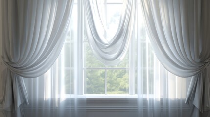 Poster - 3D rendering of a white curtain design for window decoration