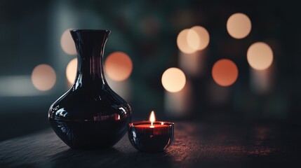 Poster - 3D rendering of a still life with selective focus featuring a dark background and bokeh effects