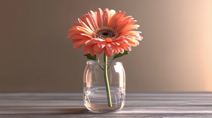 Poster - 3D rendering of a Gerbera flower in a glass vase