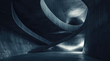 Poster - Empty dark abstract concrete space with smooth interior features Architectural backdrop with night illumination 3D rendering and illustration