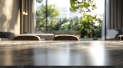 Poster - 3D Rendering of a Table Top with a Blurred Background Interior