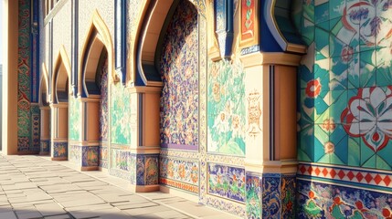 Poster - 3d rendering of vibrant decorative tiles on a mosque wall