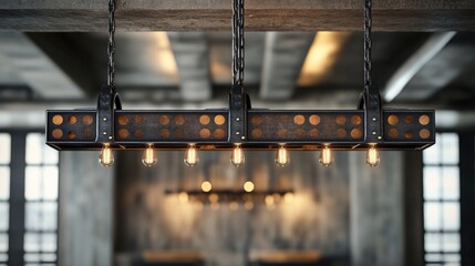 Aufkleber - 3d rendering of a vintage black metal grille ceiling lamp with light bulbs enhancing the interior de