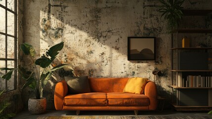 Poster - Interior room design featuring a wall background 3D rendering and illustration
