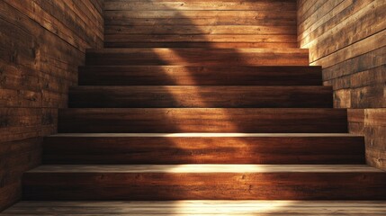 Poster - 3d rendering of wooden stairs in a wooden interior showcasing architecture and design