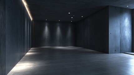Poster - 3D Rendering of an Empty Room with Dark Concrete Wall Architecture