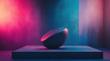 Poster - Abstract minimalist interior featuring a gradient colored sculpture in a night setting 3D rendering and architectural background