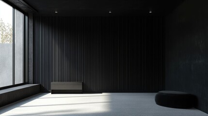 Poster - Black modern empty studio space 3D rendering of interior design abstract mock up illustration