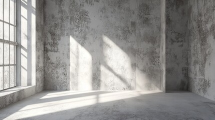 Poster - 3D rendering of loft style plaster walls in gray and white featuring empty spaces suitable for wallpaper commonly found in home and interior design
