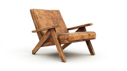 Poster - 3D rendering of an isolated vintage wooden chair on a white background