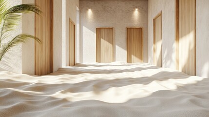 Poster - 3D rendering of aligned doors with sand on the floor