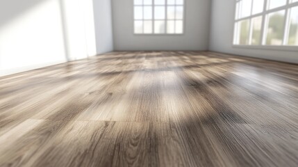 Poster - 3D rendering of laminate flooring and a white wall in an empty room