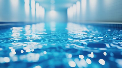 Poster - Closeup blur abstract of a blue water surface in a swimming pool for graphic design with 3D rendering reflection effects