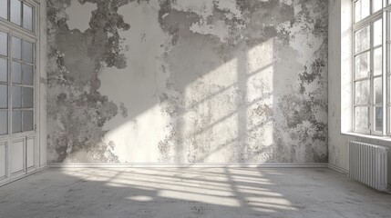 Poster - 3D rendering of loft style plaster walls in gray and white featuring empty spaces suitable for wallpaper commonly found in home and interior design