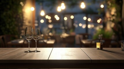 Poster - 3D Rendering of Tabletop with Blurred Restaurant Background