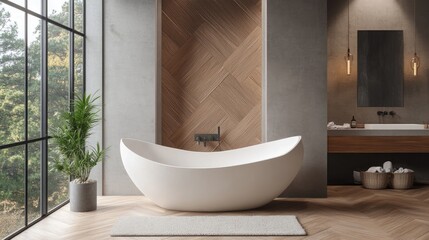 Fototapete - 3D rendering of a contemporary bathroom design featuring a bathtub