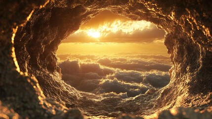 Poster - 3D rendering of a frame like landscape illuminated by warm sunlight