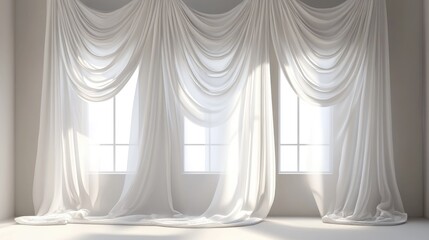 Poster - 3D rendering of a white curtain design for window decoration
