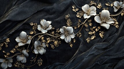 Poster - 3D rendering of an elegant computer embroidery design on velvet and cotton fabric
