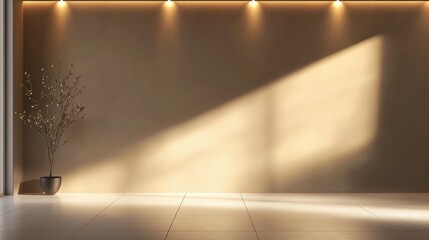 Poster - 3D rendering of a brown wall featuring beautiful lighting creating an elegant minimalist background for product presentation