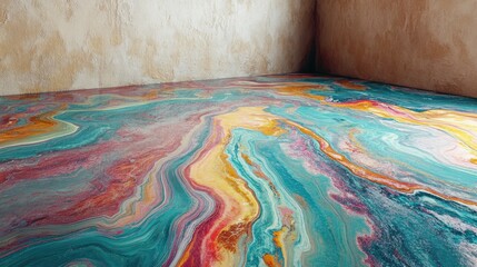 Poster - Colorful marble floor depicted in a 3D rendering of an interior space