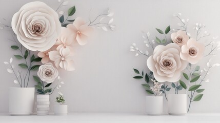 Poster - 3D rendering of paper flowers for interior decor featuring wall decorations and large floral designs