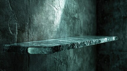 Poster - 3D rendering of an old scratched tempered glass shelf scene
