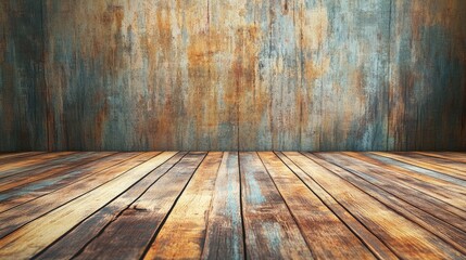 Poster - 3D rendering of a vintage wood plank background with empty space
