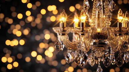 Poster - 3d rendering of golden bokeh effects from a stunning crystal chandelier