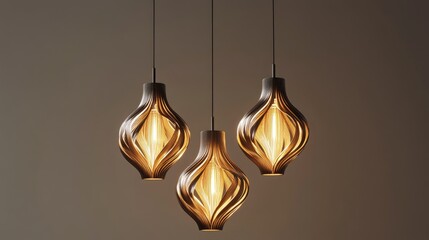 Poster - 3d rendering of three elegant and luminous hanging lamps