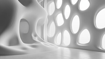 Poster - Abstract white parametric interior with a window in a 3D rendering