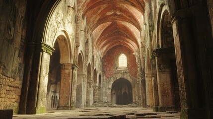 Aufkleber - 3d rendering of the interior of historic monastery ruins