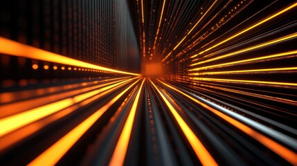 Fototapete - 3D rendering of neon rays against a dark metallic backdrop